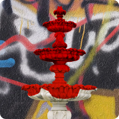 Mess Up a Fountain Using Paintballs Located in the Second Part of the City